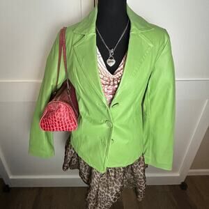 Y2K It Girl Lime Green Leather Blazer 💚 Indie Sleaze Statement Jacket Dialogue